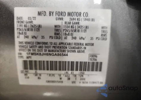 2022 Ford Explorer Timberline from USA, damaged, VIN 1FMSK8JH6NGA86544